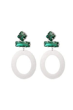 Boucles d'oreilles rondes avec perles de verre Vert& Argenté Acier inoxydable h5 