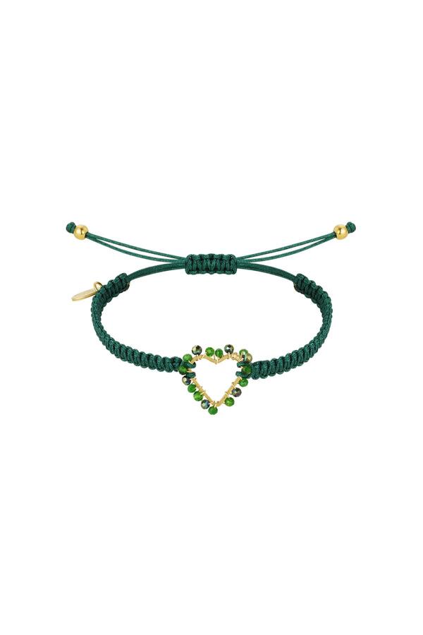 Bracelet corde avec coeur et perles Vert & Or Acier inoxydable