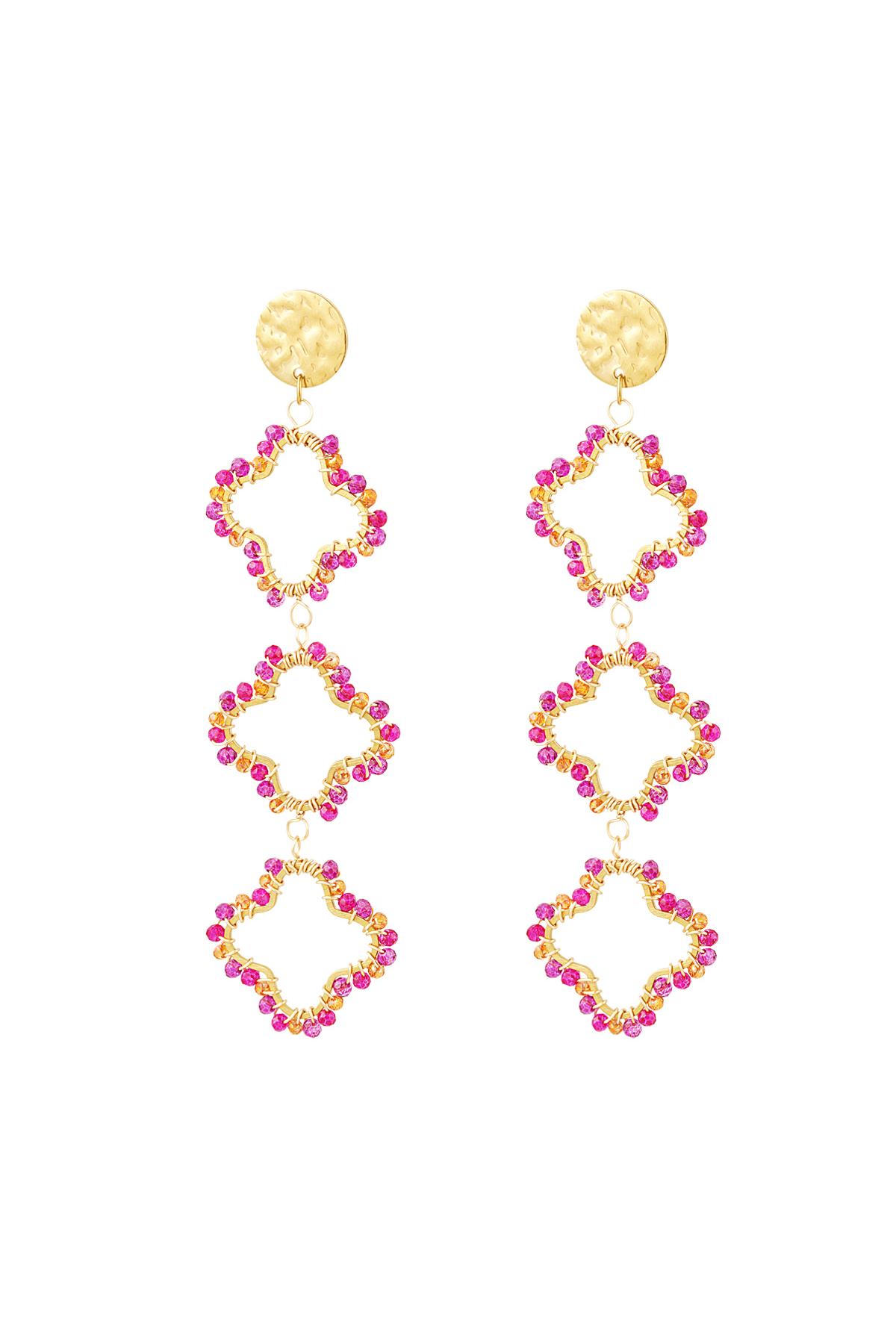 Pendientes tres tréboles con cuentas Fucsia Acero inoxidable