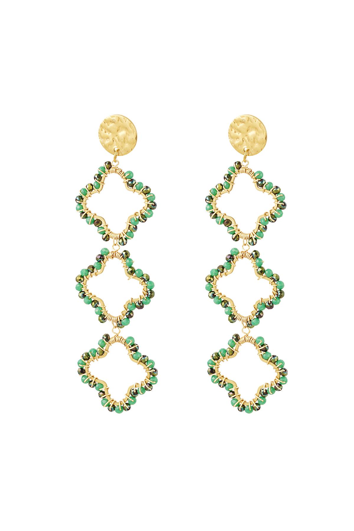 Earrings three clovers with beads Green &amp; Gold Stainless Steel
