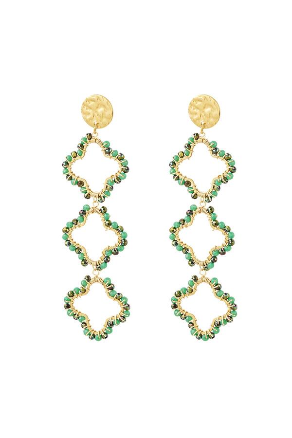 Earrings three clovers with beads Green & Gold Stainless Steel