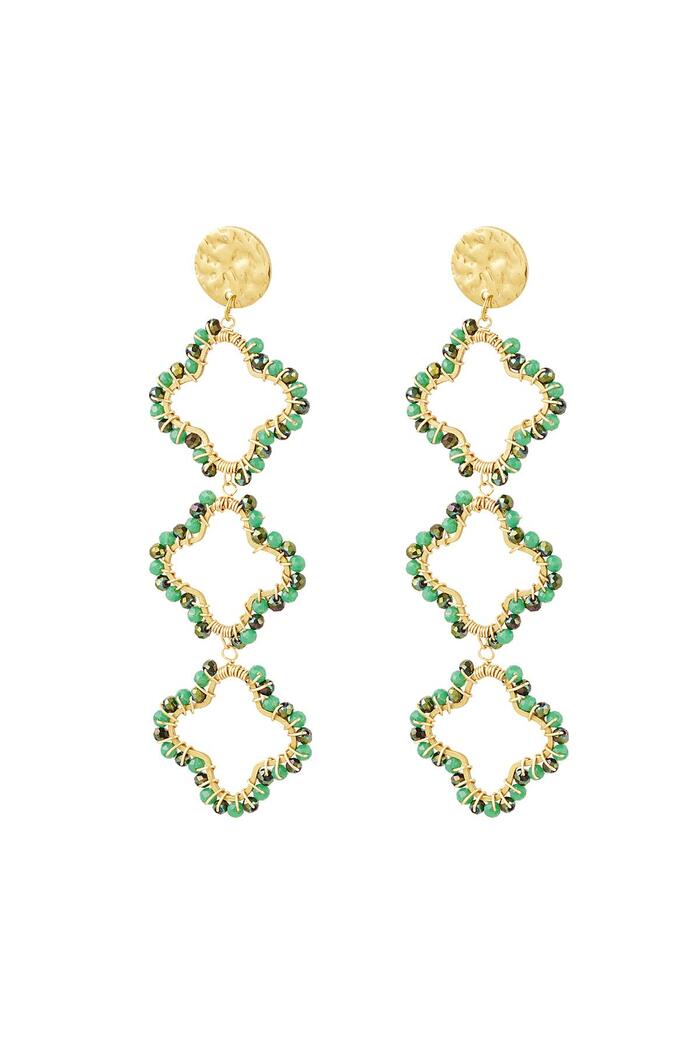 Ohrringe drei Kleeblätter mit Perlen Grün & Gold Edelstahl 