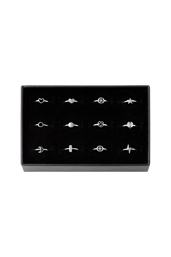 Adjustable rings set 12 pieces Silver Stainless Steel One size 