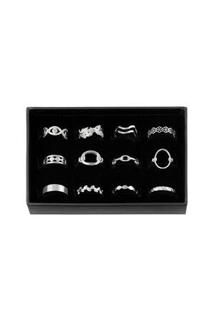 Display box 12 rings Silver Stainless Steel One size h5 