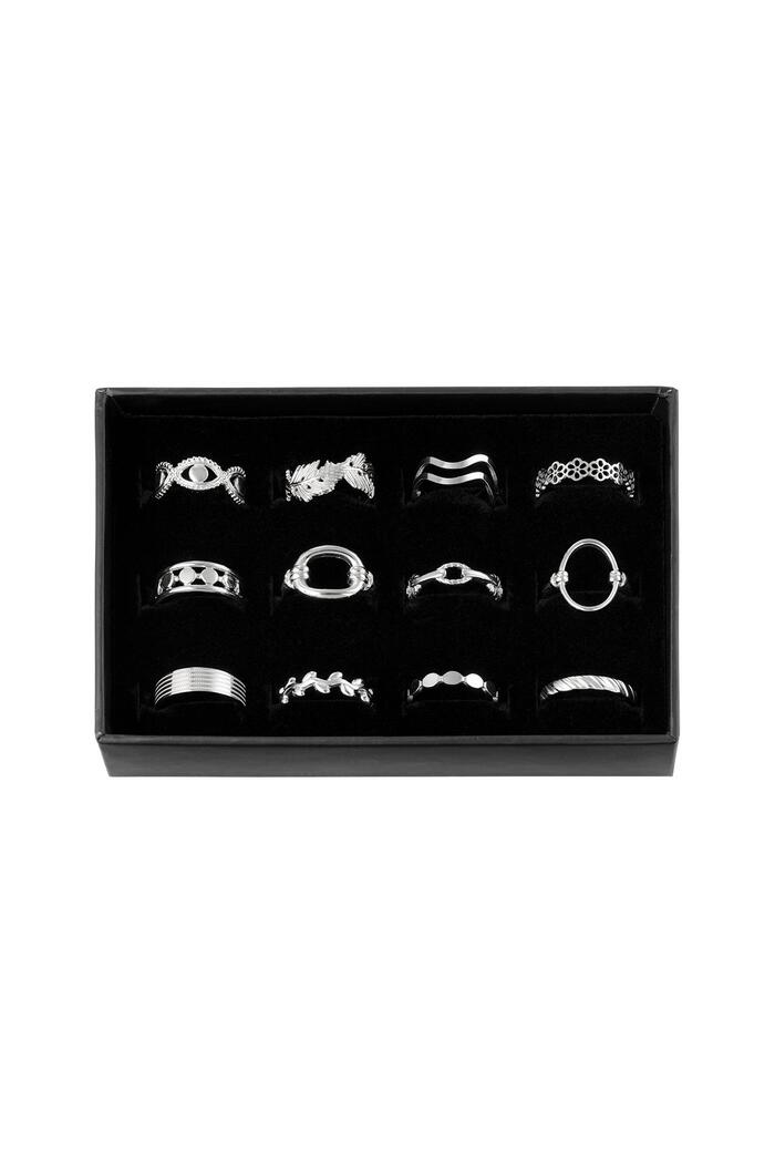 Display box 12 rings Silver Stainless Steel One size 