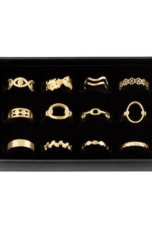 Display box 12 rings Gold Stainless Steel One size h5 