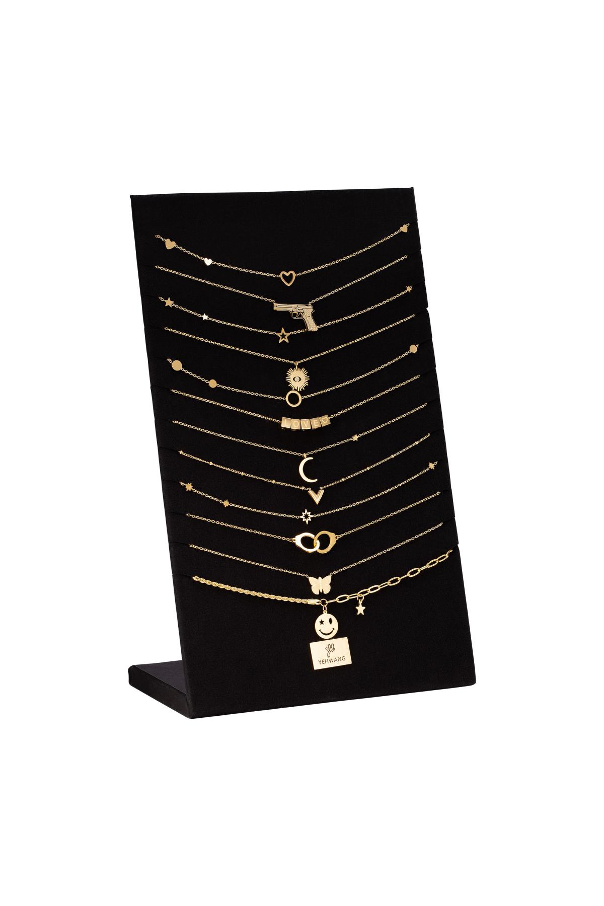 Set mit 12 Halsketten aus Edelstahl Gold