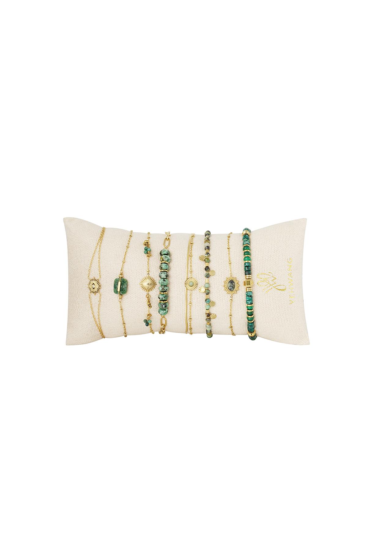 Conjunto de joyas de exhibición de pulseras colorido Verde &amp; Oro Acero inoxidable