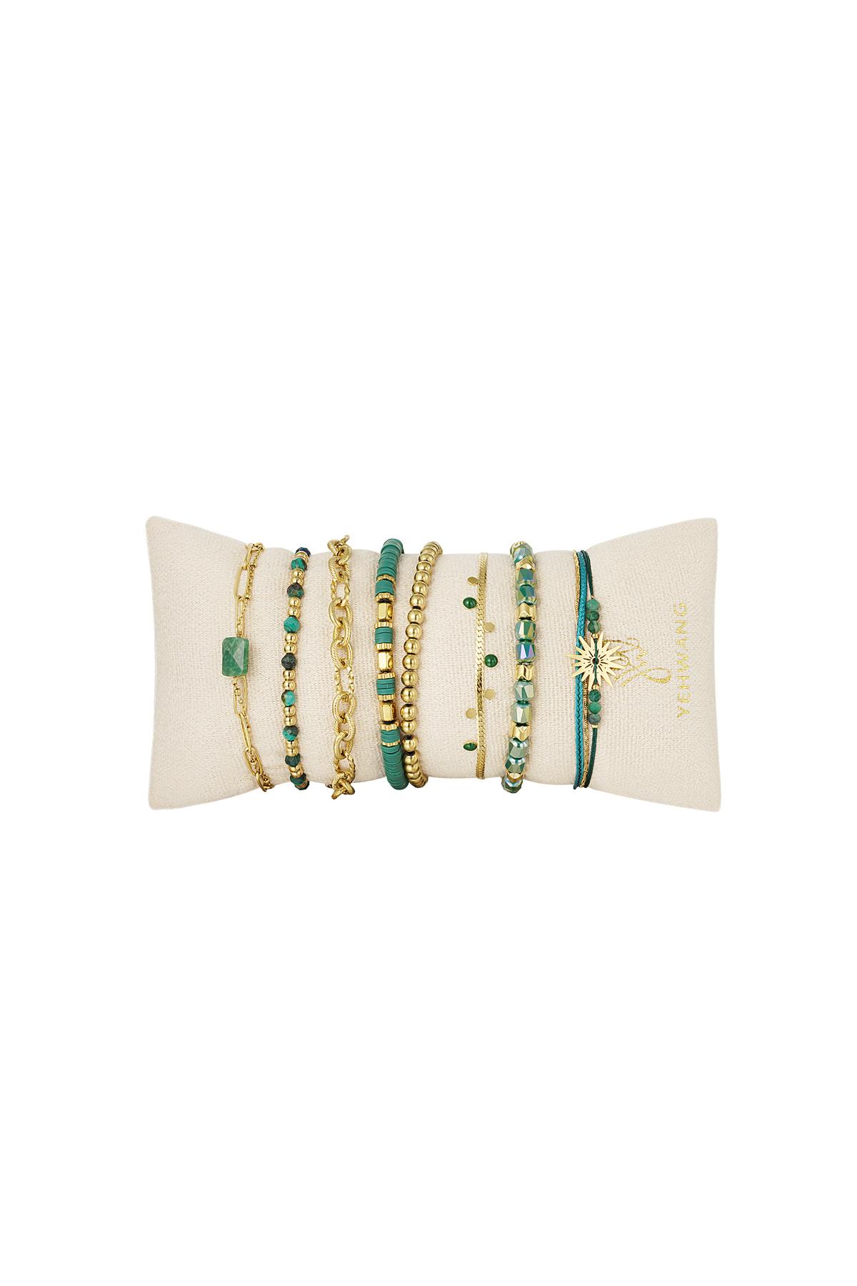 Conjunto de joyería de exhibición de pulsera Verde &amp; Oro Acero inoxidable