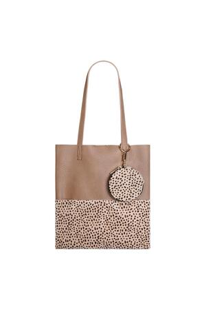 PU shopper in half panther animal print with little pouches Beige h5 
