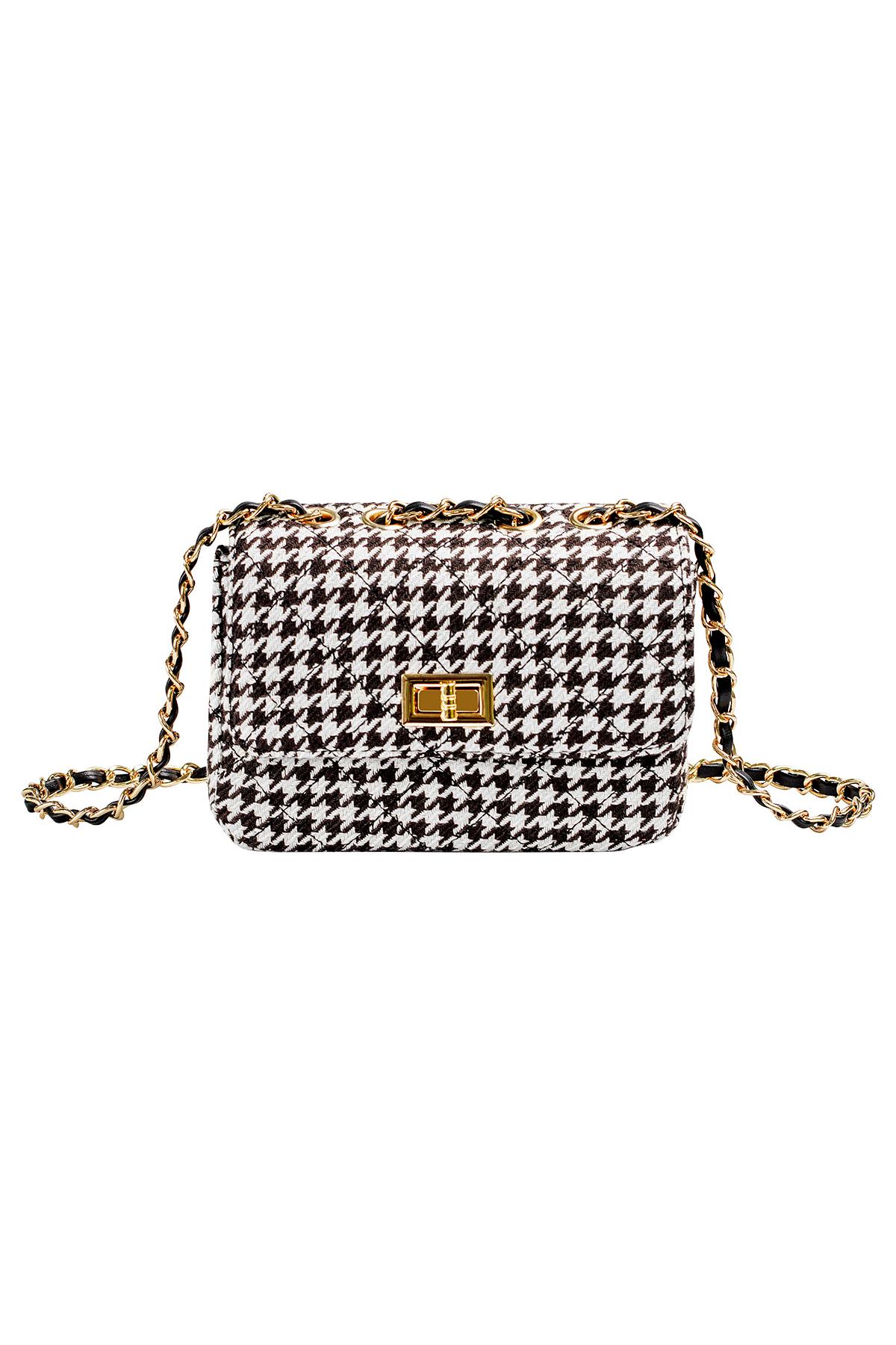 Checkered bag with metal strap and closure Black & White Polyester 2