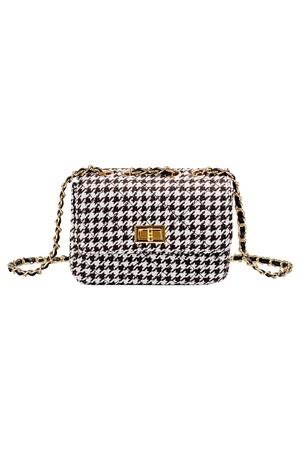 Checkered bag with metal strap and closure Black & White Polyester h5 
