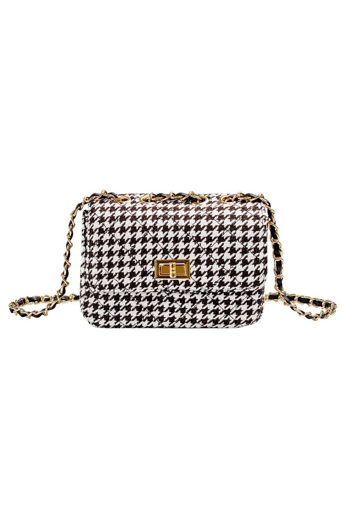 Checkered bag with metal strap and closure Black & White Polyester 