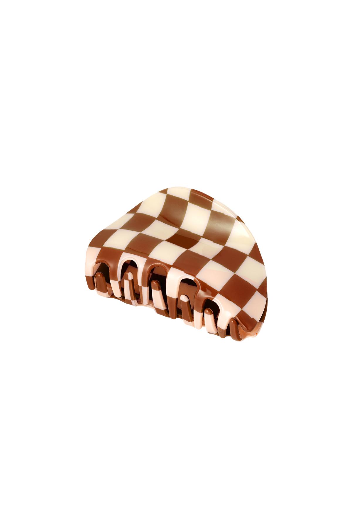 Hair clip checkered small Brown Sheet Material 