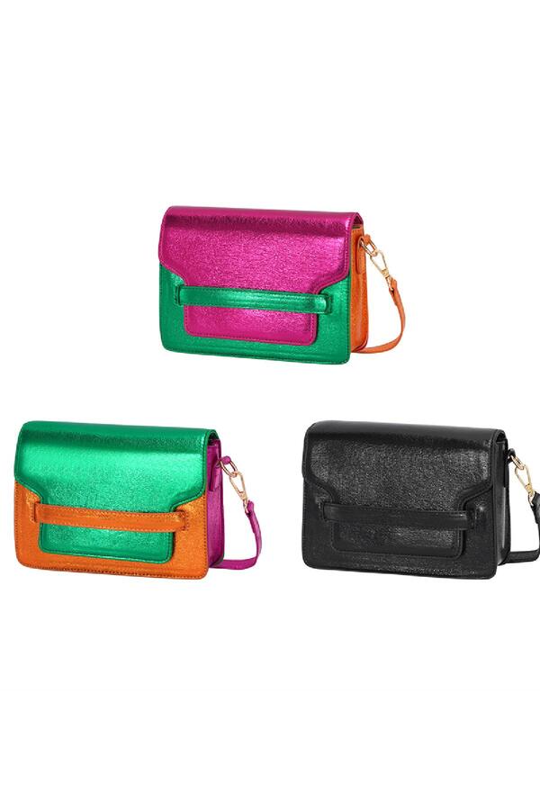PU leather bag color blocking Green