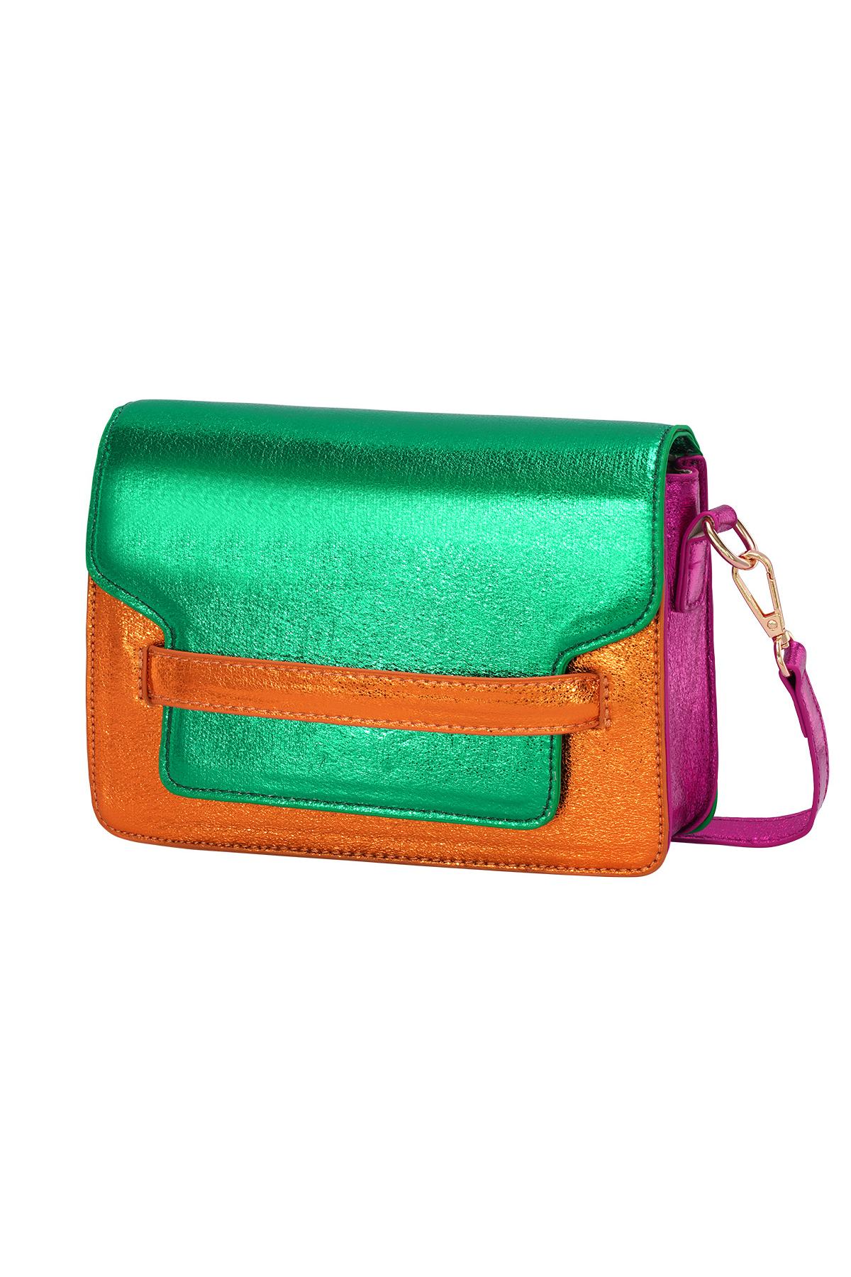 PU leather bag color blocking Green
