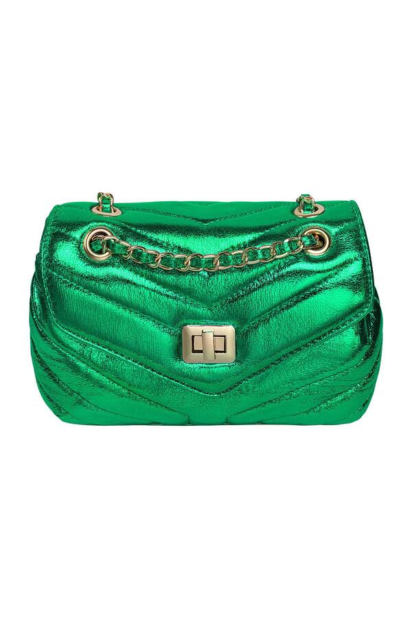 Metallic handbag stitched Green PU