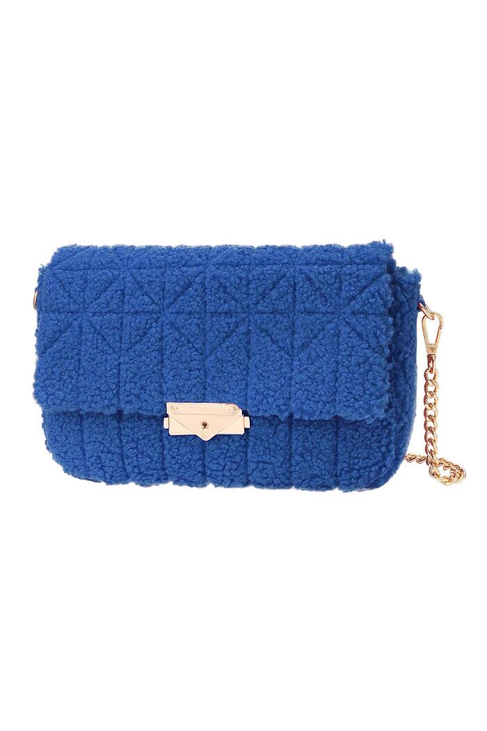 Handbag with teddy fabric stitched Cobalt Polyester 