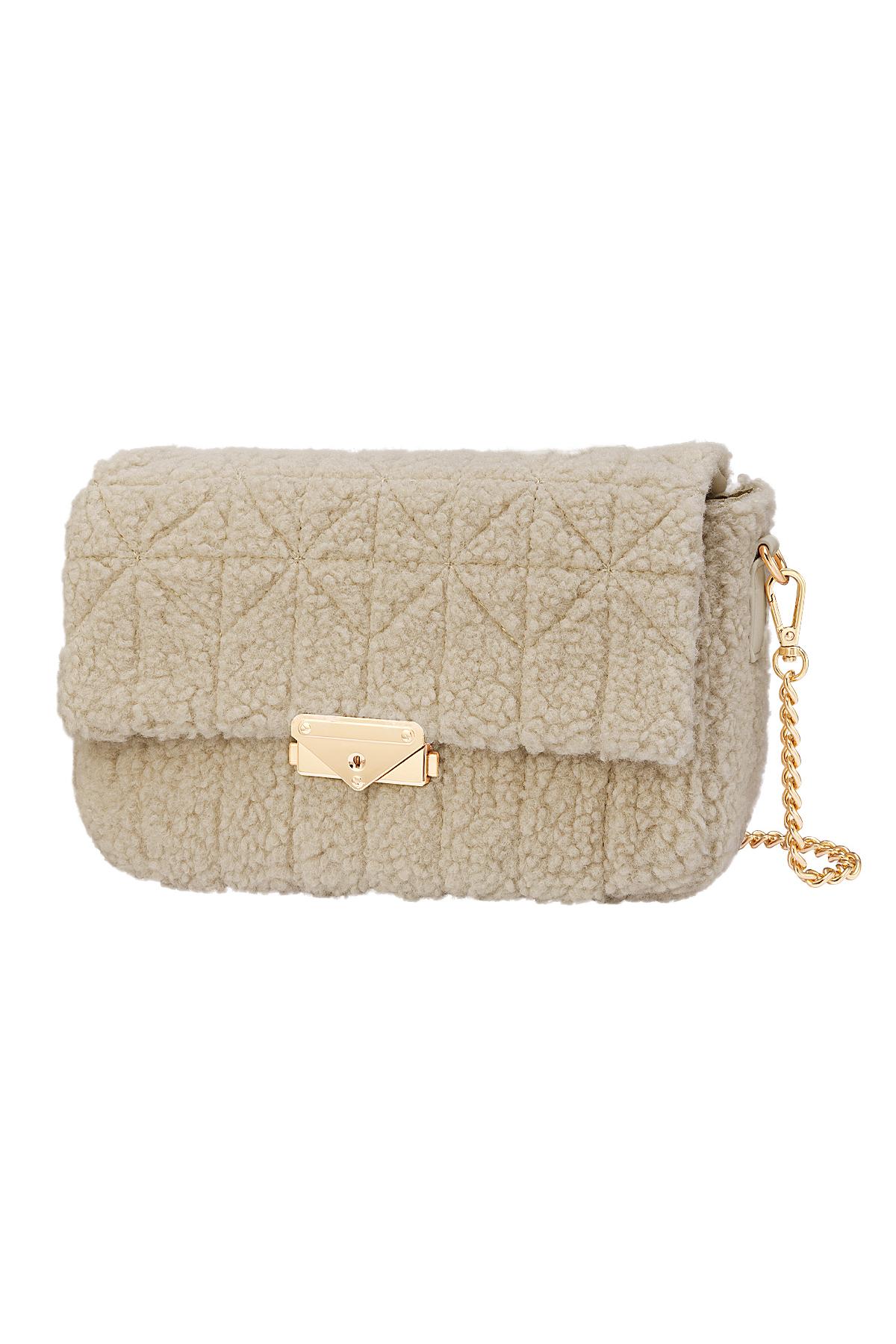 Handbag with teddy fabric stitched Beige PU 2