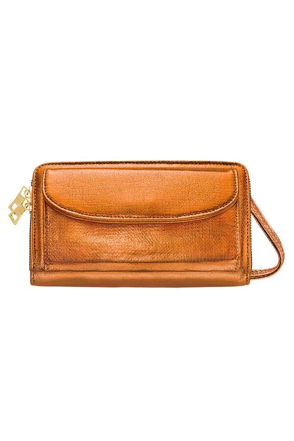 PU leather clutch metallic with front pocket Orange