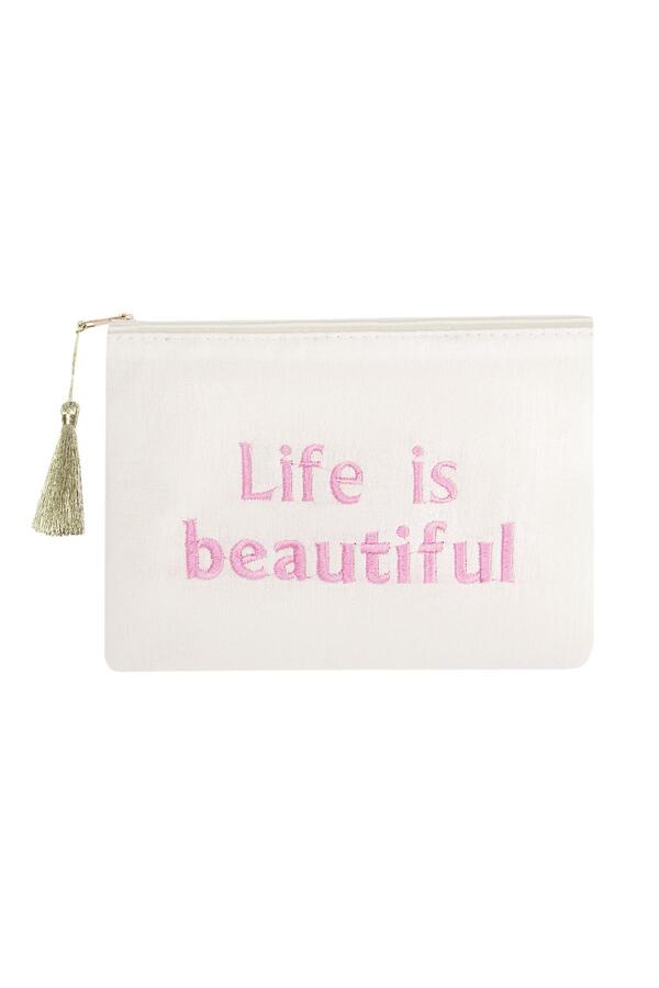 Make-up bag life is beautiful White Cotton