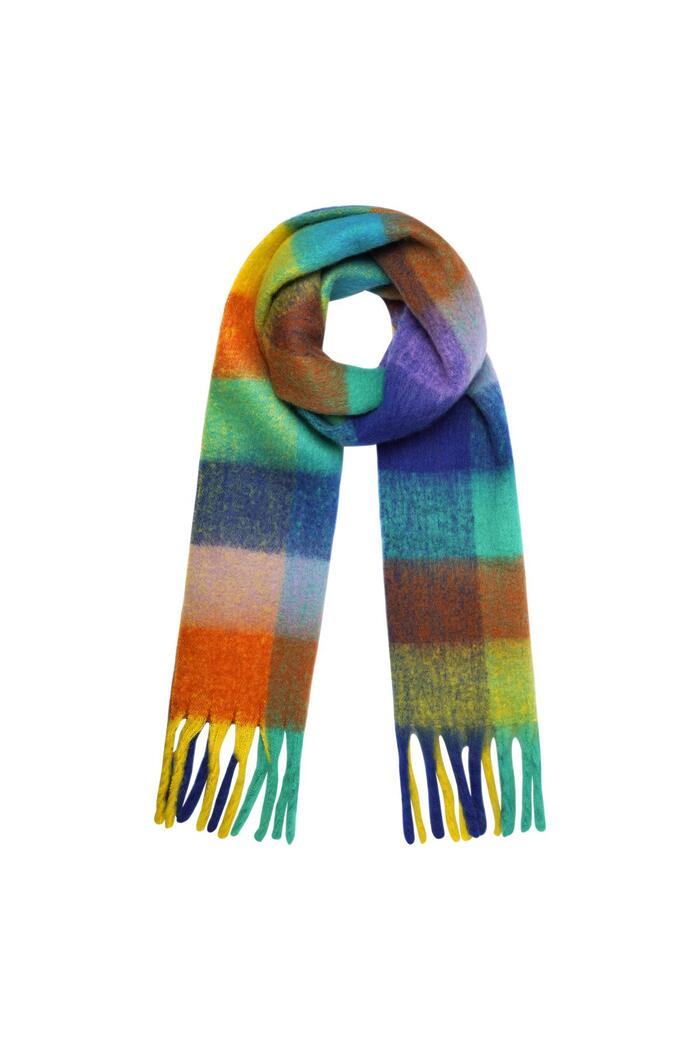 Winter scarf checkered colors Dark Blue Polyester 
