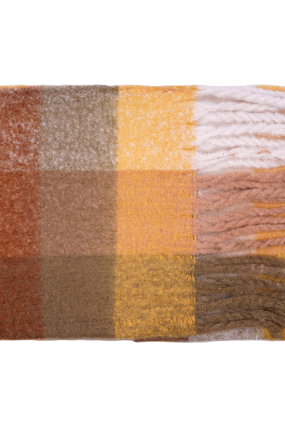 Wintersjaal geruite kleuren Beige & Geel Polyester h5 Afbeelding2