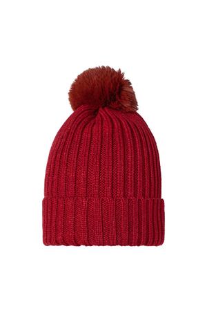 Mütze Furry Pompon Rot Acryl h5 