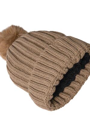 Beanie Furry Pompon Beige Acrylic h5 Picture4
