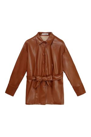 Blouse Leather Look Brown L h5 