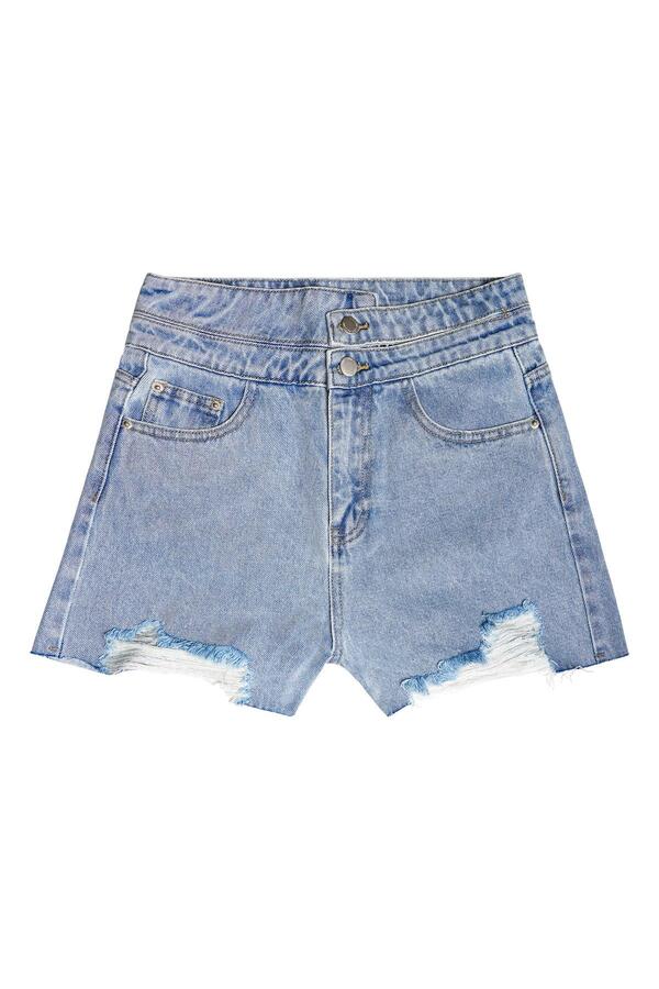 Distressed denim shorts with raw hem in light blue XS
