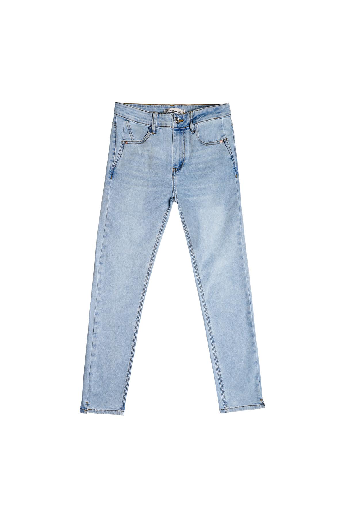 Hellblaue, knöchellange Jeans aus dehnbarem Denim XS 