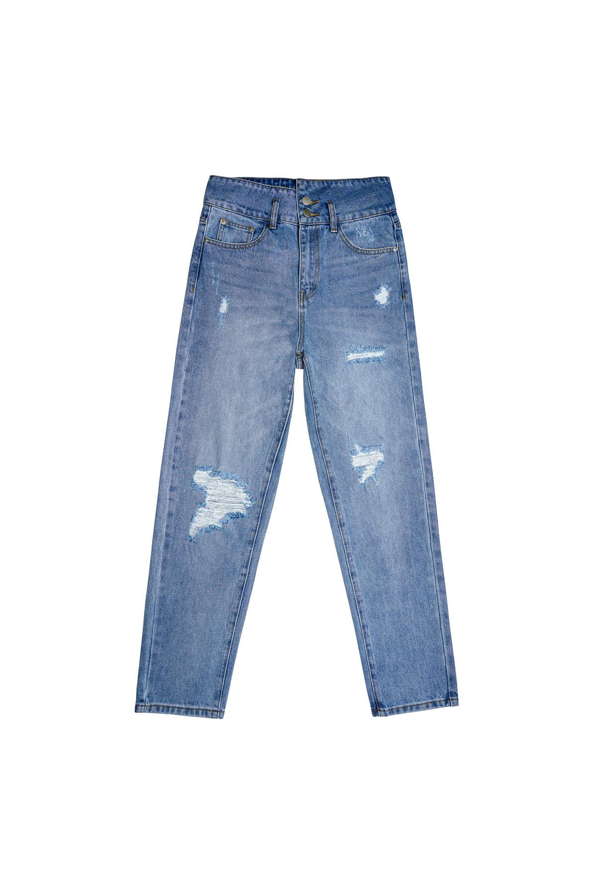 Enkellange versleten jeans met hoge taille Blauw XS
