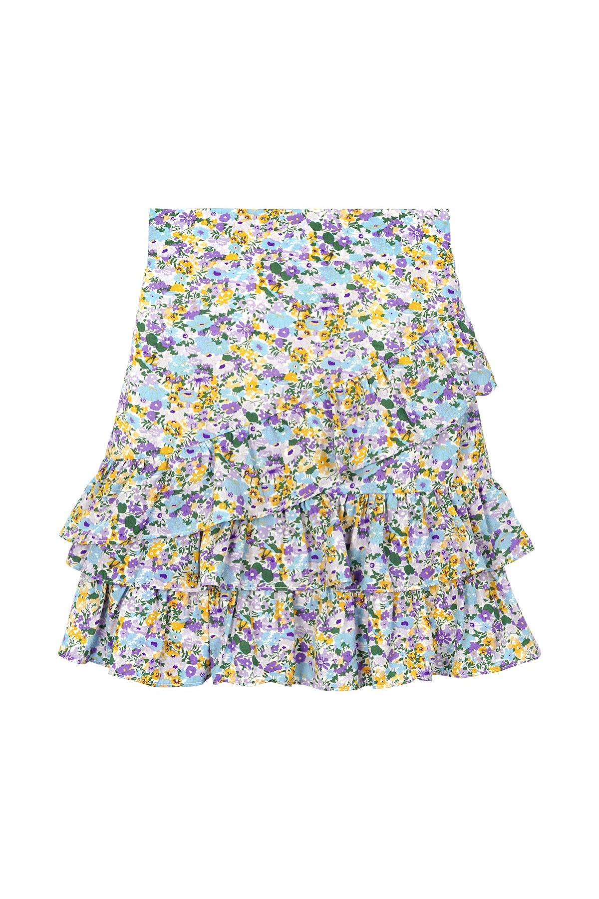 Ruffled skirt in flower print Blue L h5 