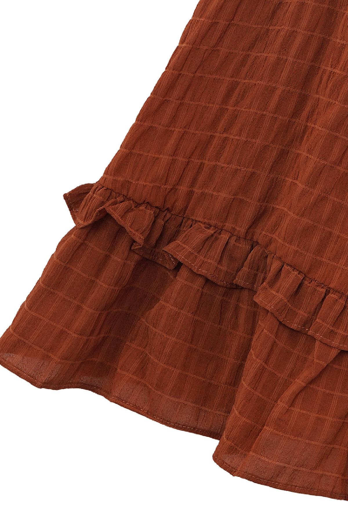 Ruffle dress with bow Brown M h5 Picture6