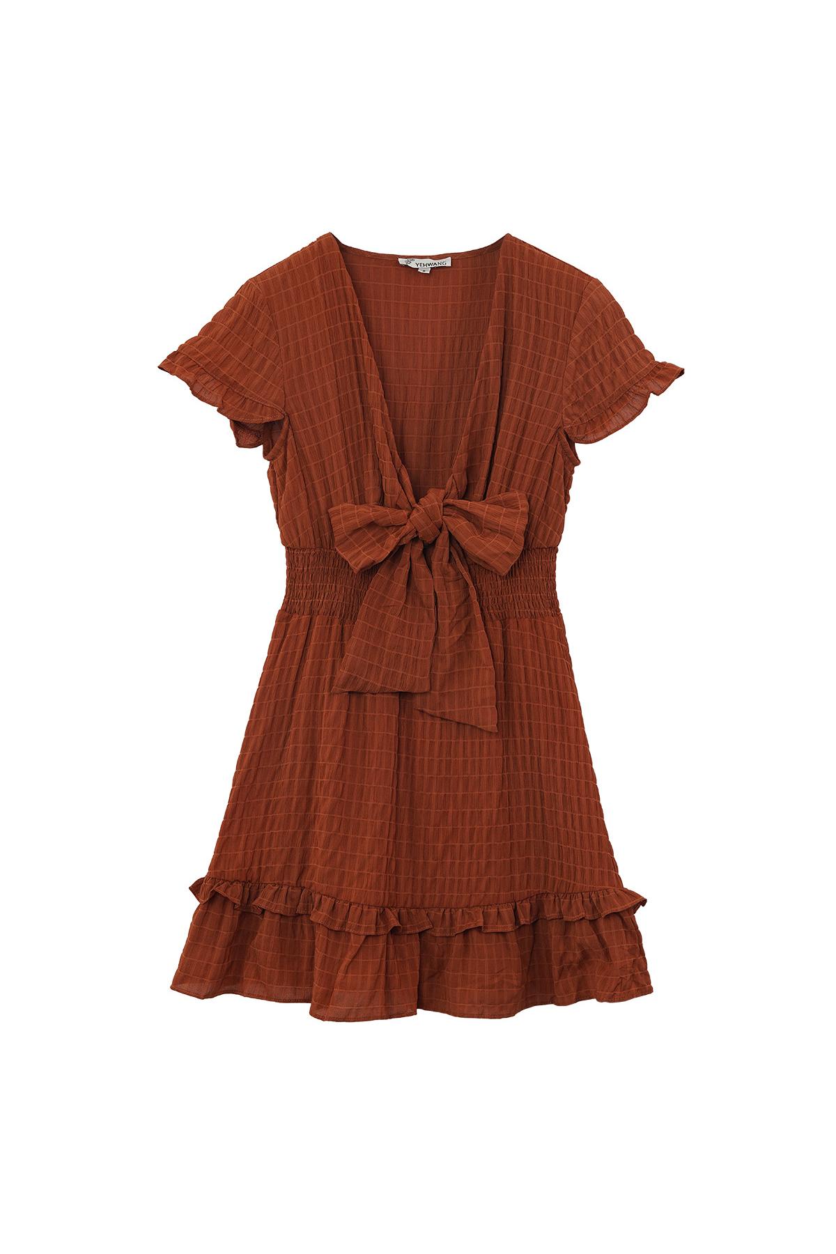 Ruffle dress with bow Brown M 2