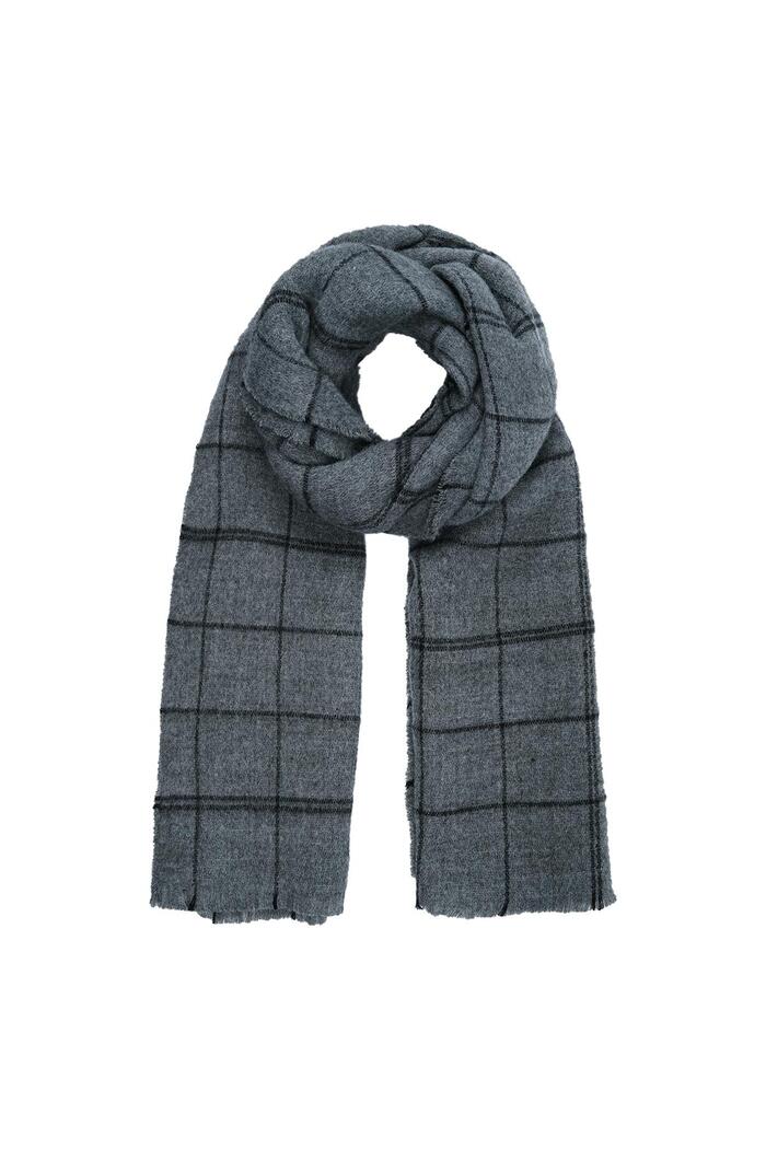 Checkered grey winter scarf Dark Grey Polyester 