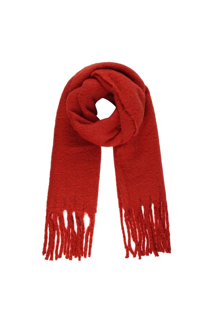 Warm winter scarf solid color red Polyester 