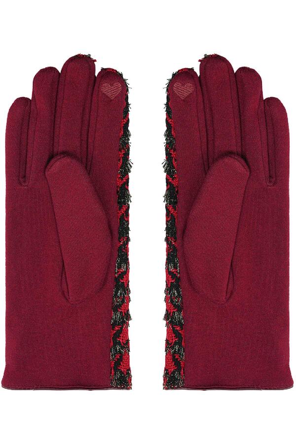 Hahnentritt-Handschuhe Rot Polyester One size