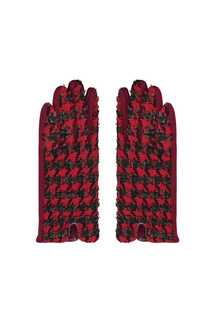 Hahnentritt-Handschuhe Rot Polyester One size 