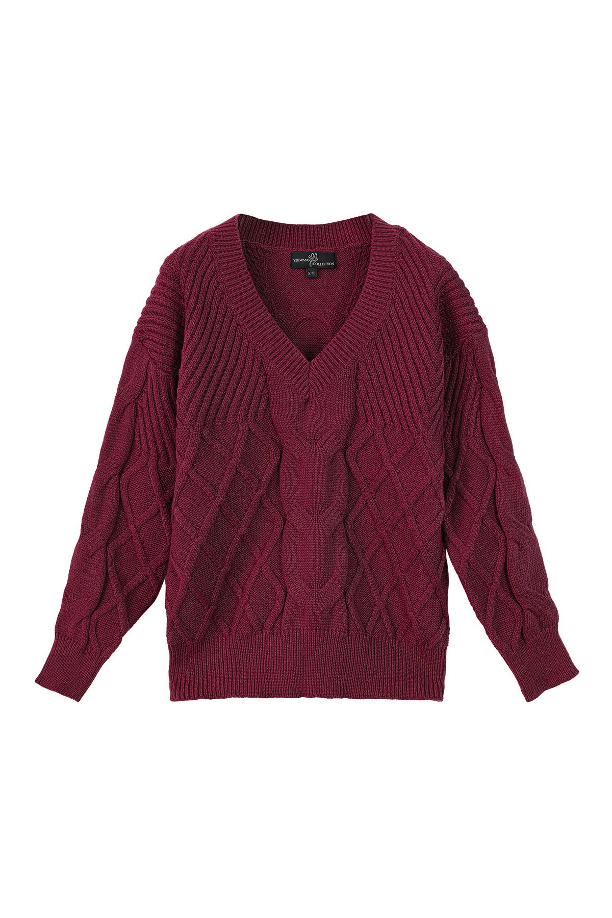 Knitted sweater with cable pattern Wine Red S/M h5 