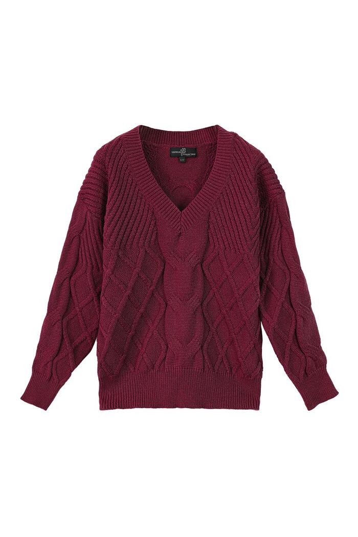 Knitted sweater with cable pattern Wine Red S/M 