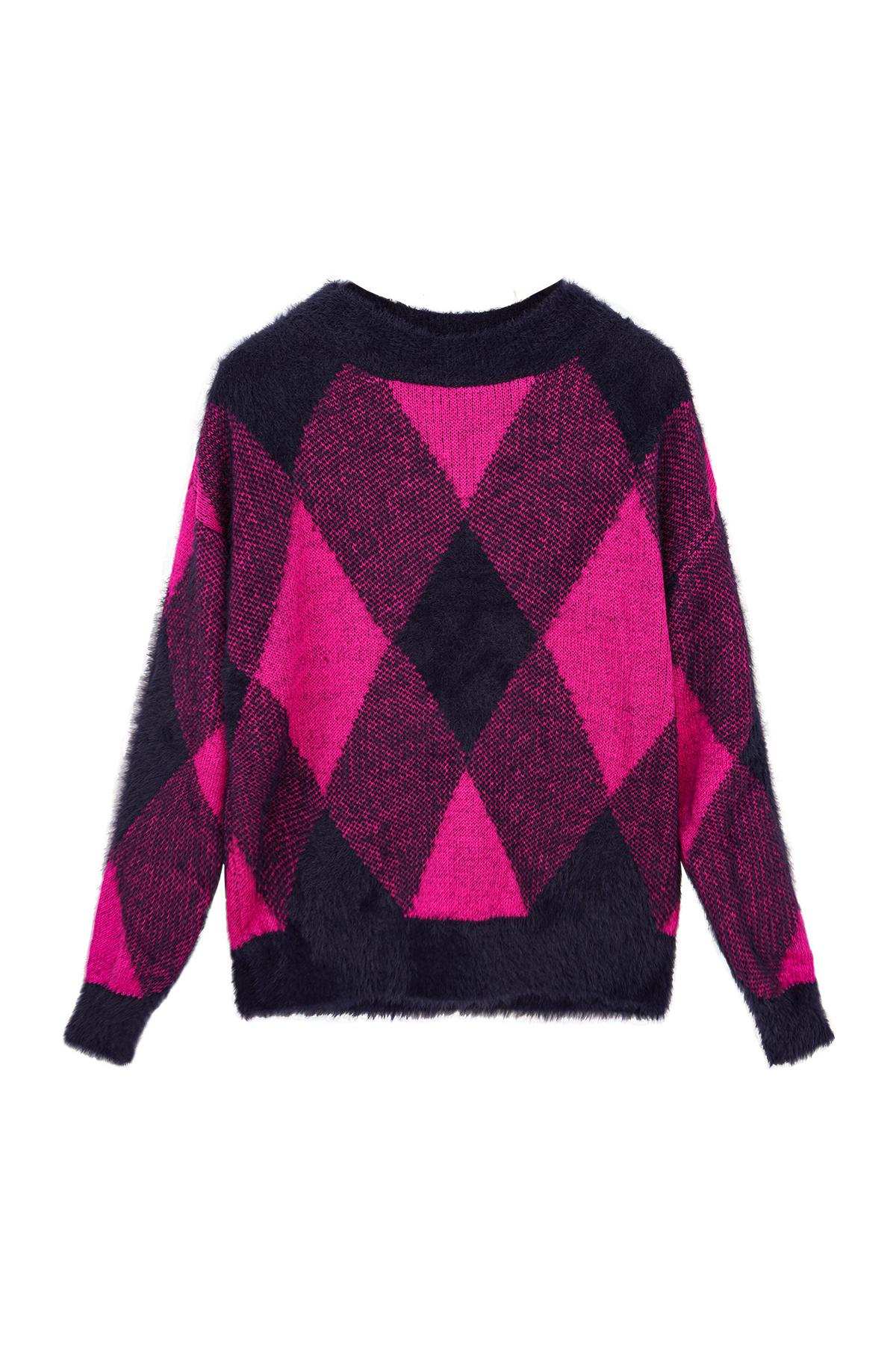 Pull à carreaux doux Fuchsia S/M