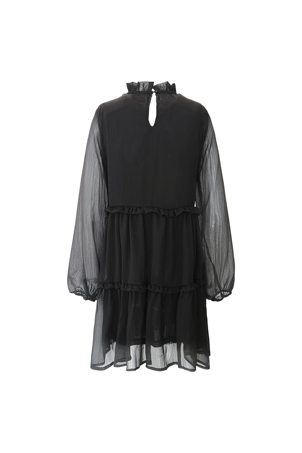 Kleid aus Chiffon mit Rüschen Schwarz XS