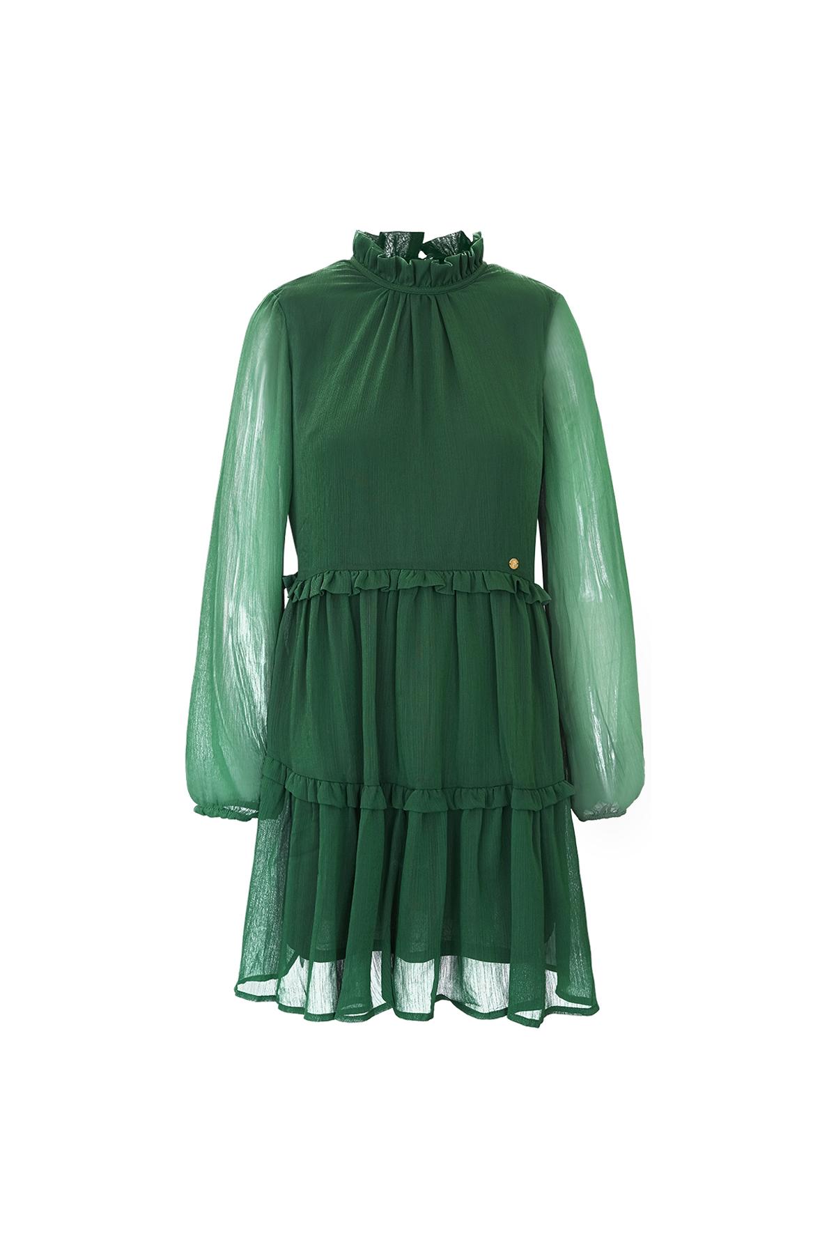 Kleid aus Chiffon mit Rüschen Grün S