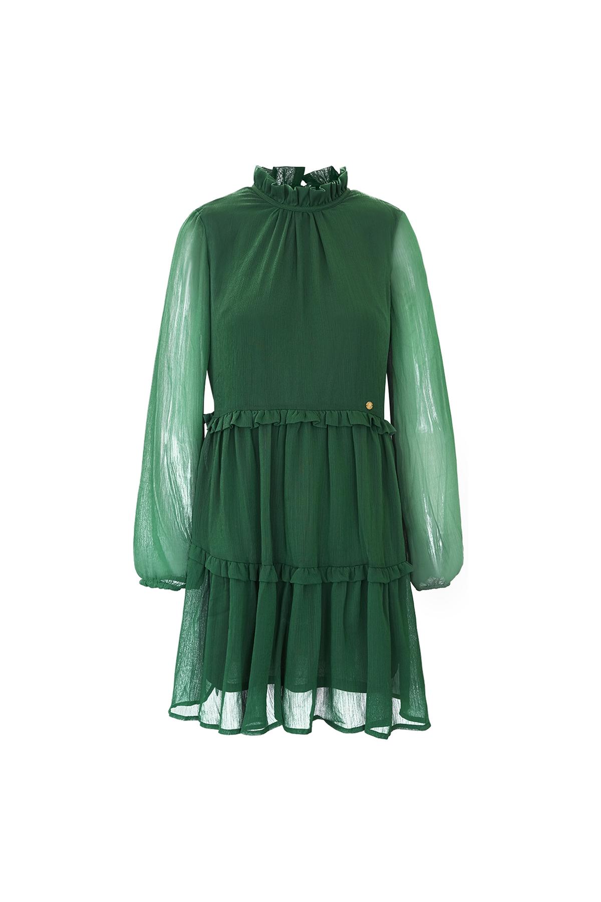 Ruffle chiffon dress Green S 2