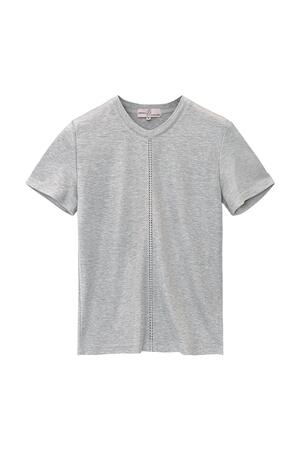 T-shirt with broderie stripe Grey M h5 