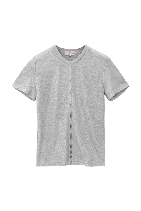 T-shirt with broderie stripe Grey L