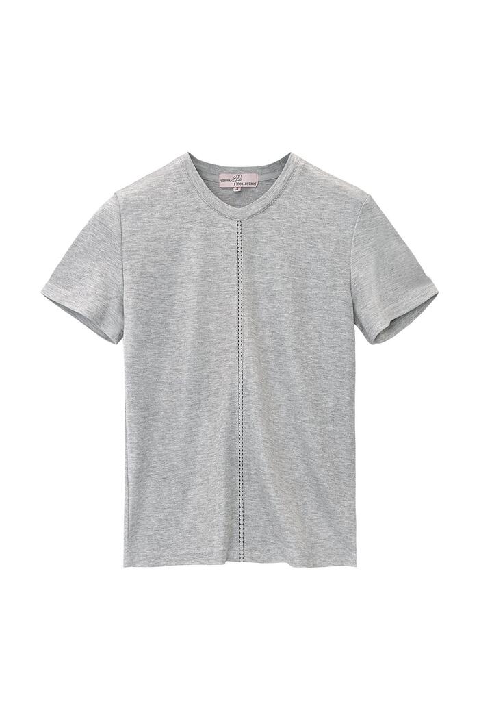 Broderie çizgili tişört Grey L 