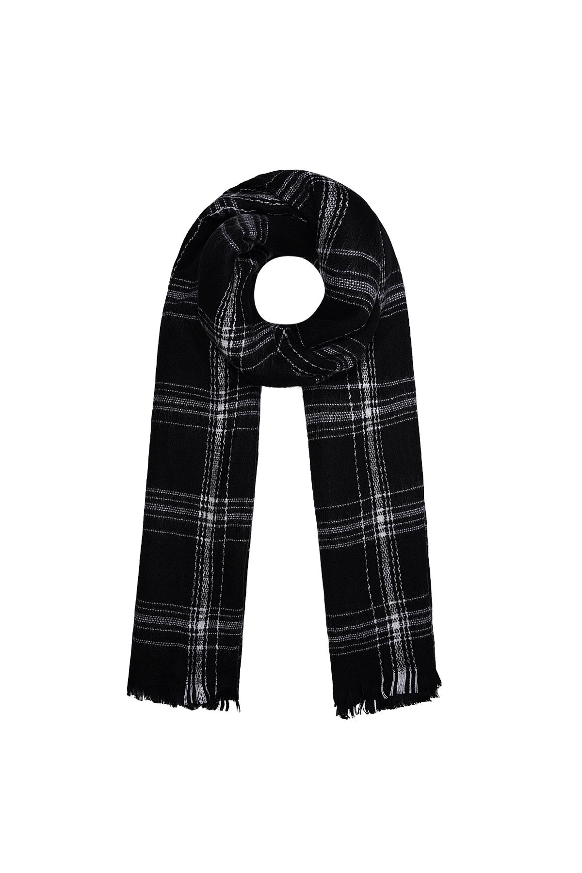 Black winter scarf with white stripes Acrylic